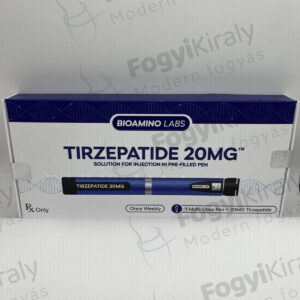 Bioamino Labs Tirzepatide 20 mg előretöltött injekciós toll doboza elölnézetből, testsúlykezelési termékoldalhoz