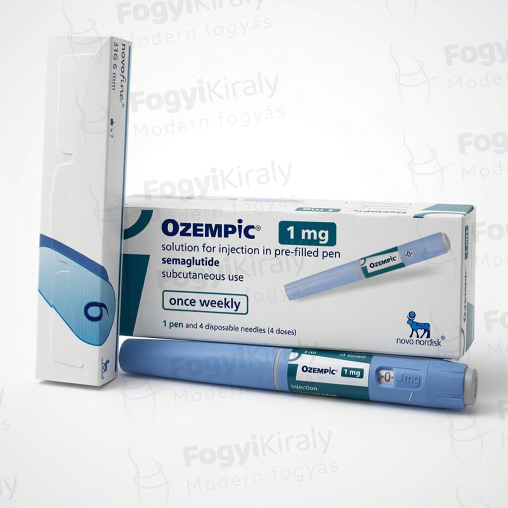 Ozempic 1mg előretöltött injekciós toll és doboz semaglutide hatóanyaggal, heti alkalmazású kiszerelésben.