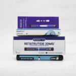 Retatrutide 20mg előretöltött injekciós toll Bioamino Labs dobozzal és kiegészítő csomagolással, injekciós pen kiszerelésben.