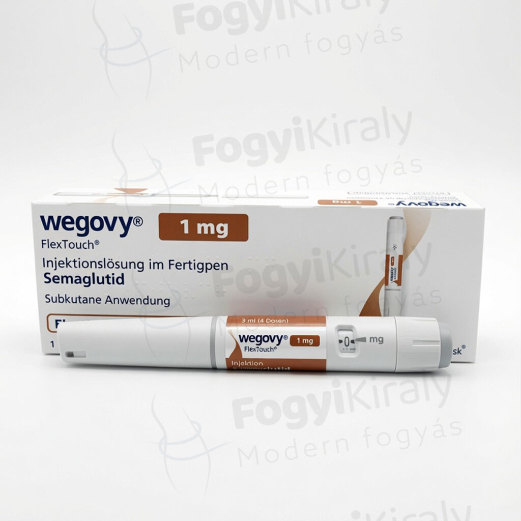 Wegovy 1 mg előretöltött injekciós toll és doboz semaglutide hatóanyaggal, testsúlykezeléshez kapcsolódó készítményként.